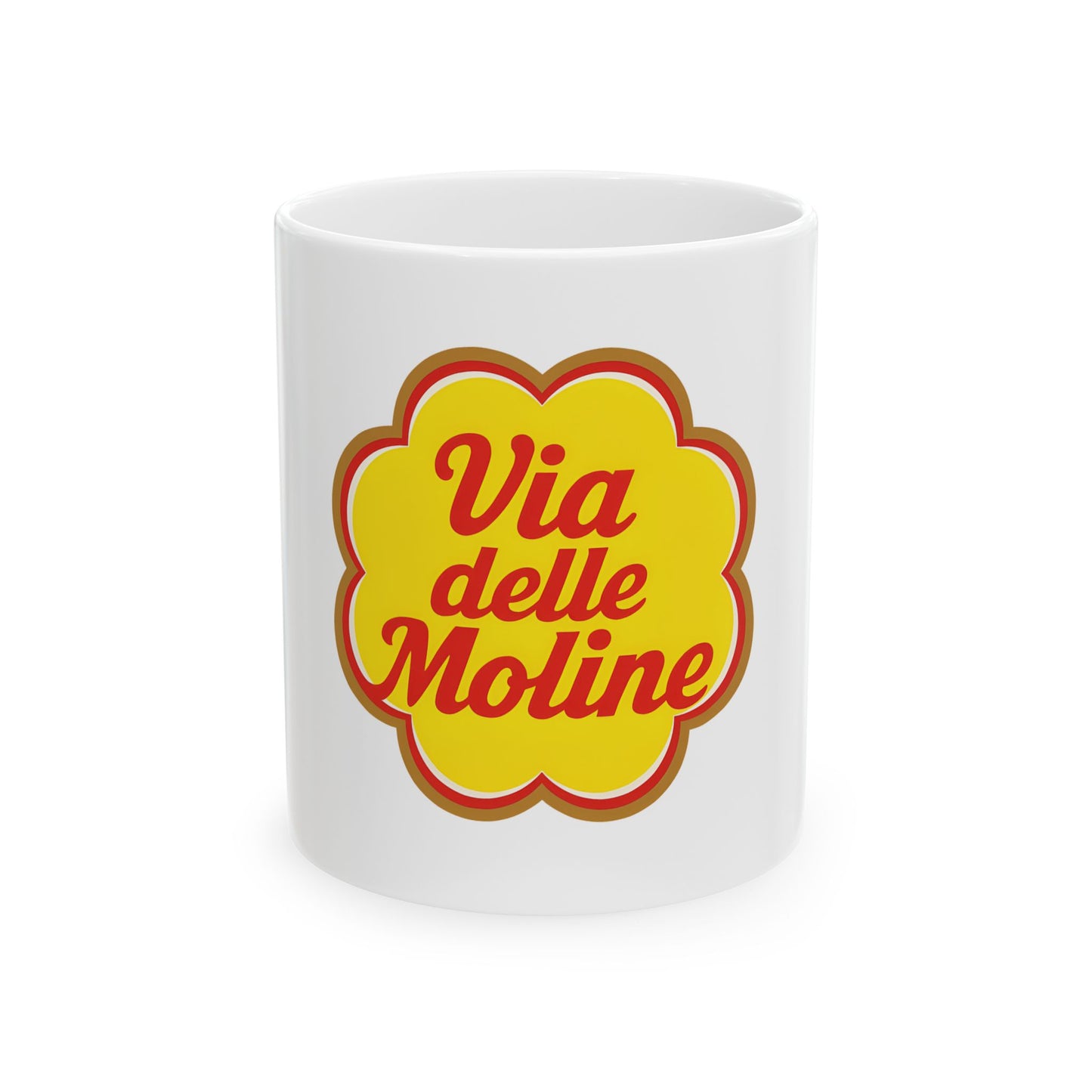 Vintage 'Via delle Moline' Ceramic Mug - 11oz/15oz, Retro Design for Coffee Lovers