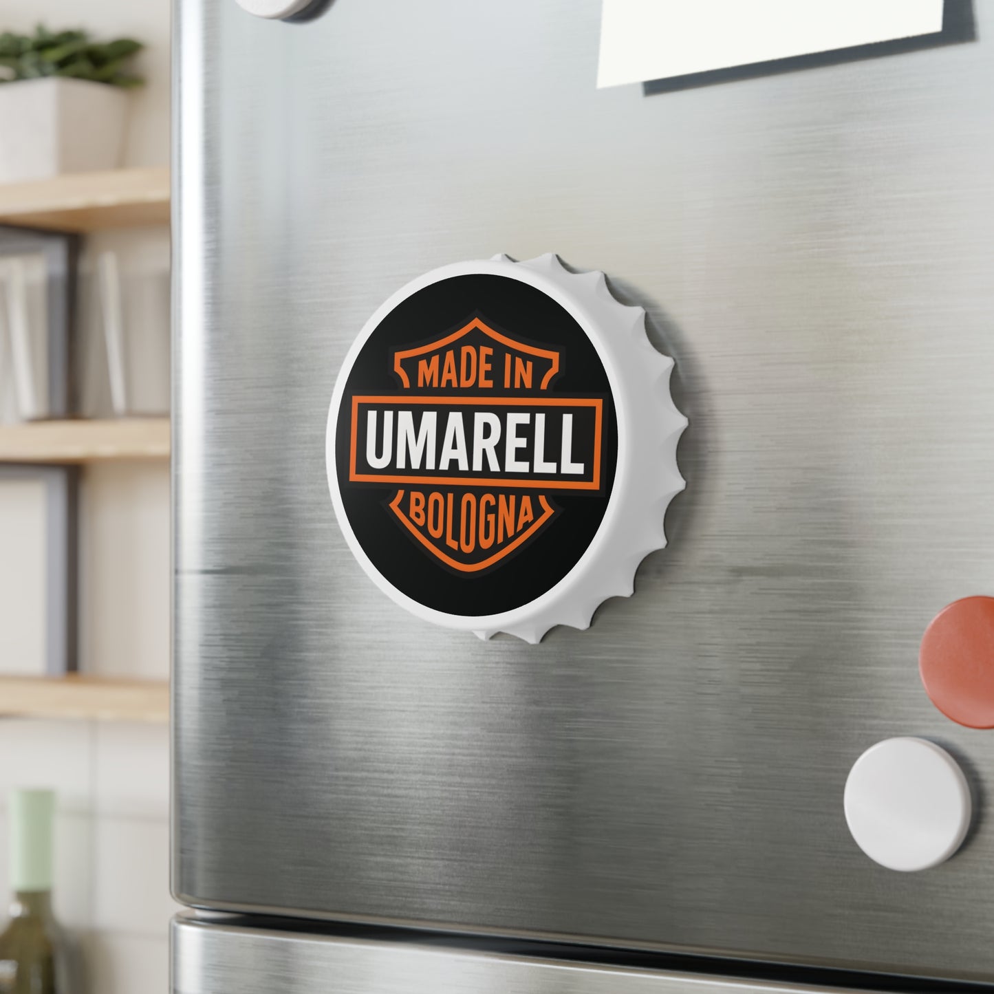 Apribottiglie d'ispirazione vintage con design 'Made in Umarell Bologna', perfetto per articoli da bar, regalo per amanti della birra, accessorio da cucina