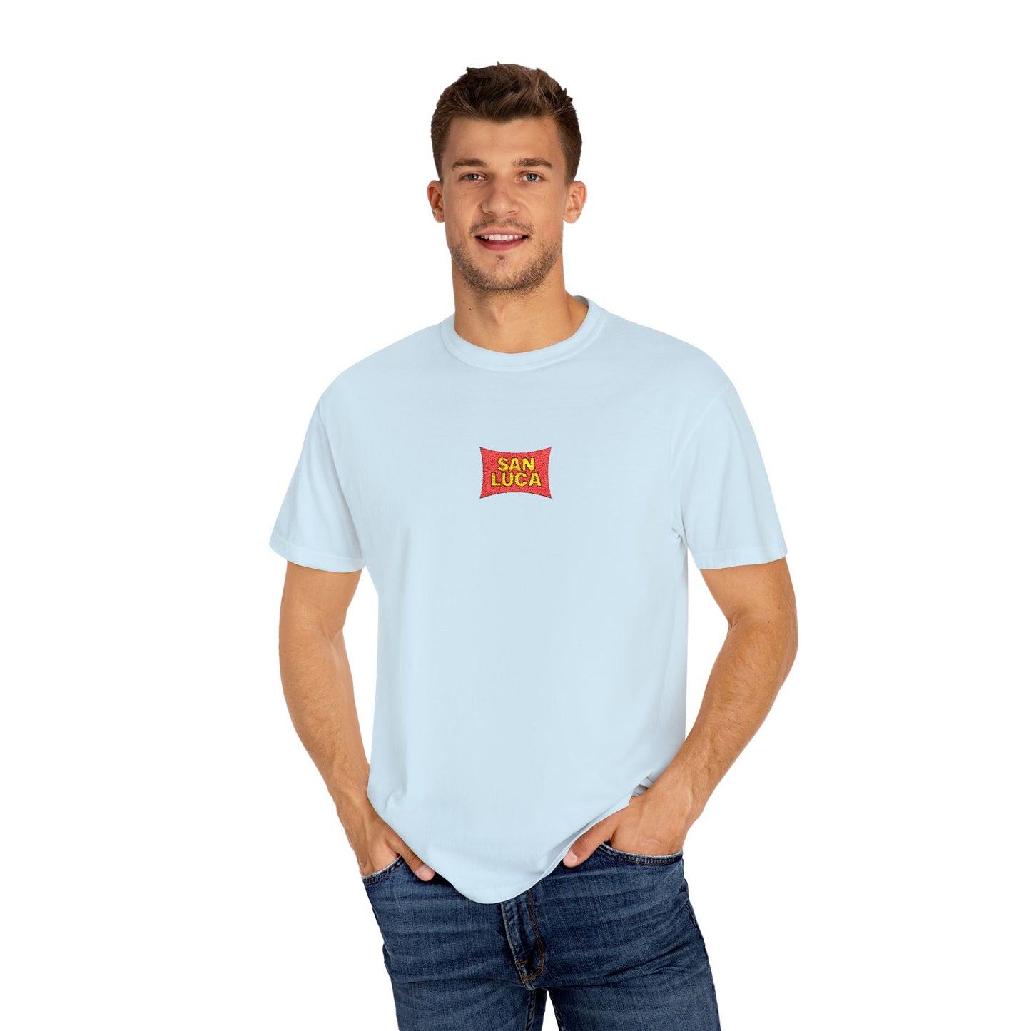 San Luca Colorful Snack-Inspired Unisex T-Shirt, Soft Casual Tee, Fun Gift for Food Lovers, Everyday Wear, Summer Vibes, Festival Attire