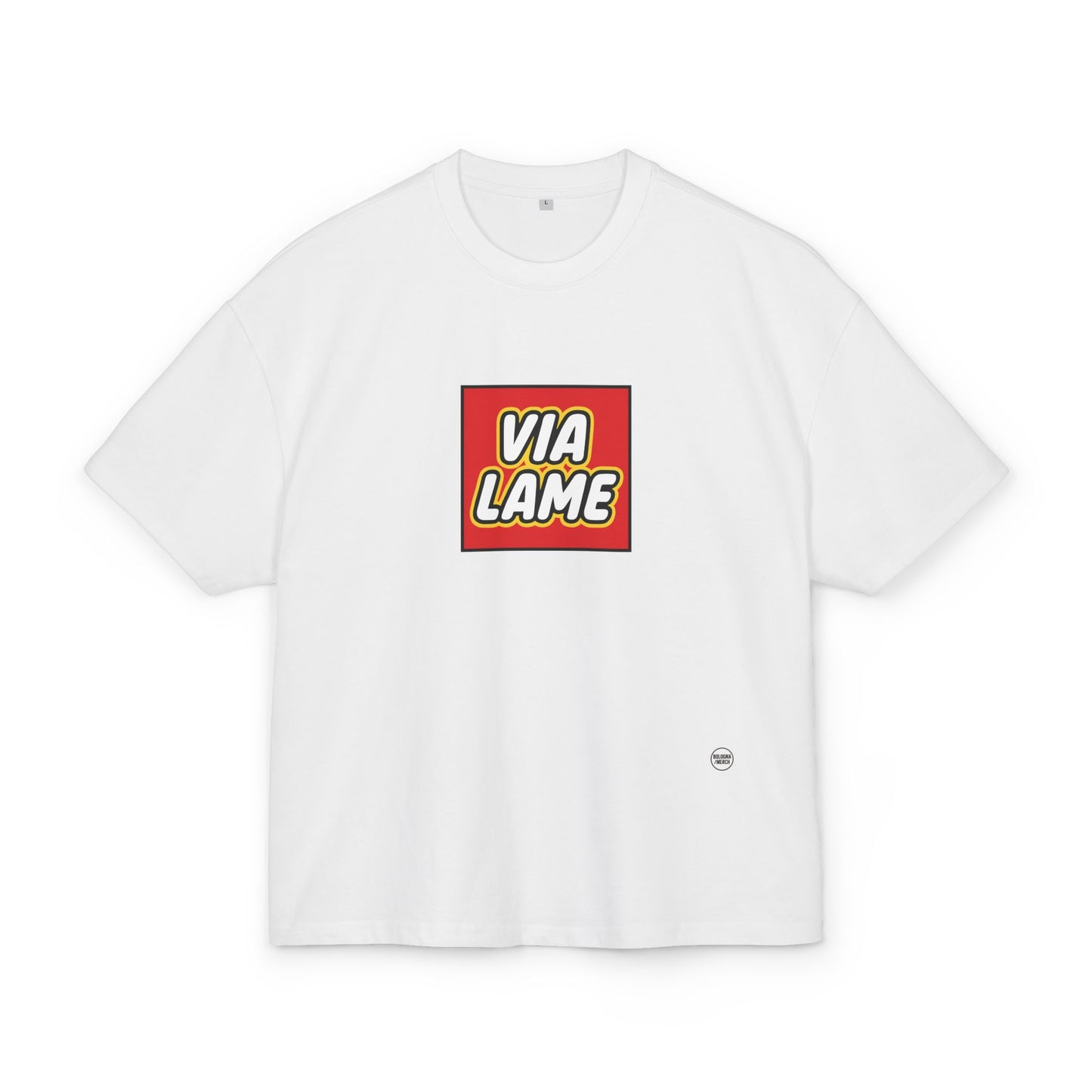 Maglietta Boxy “Via Lame” – Unisex, Ultra Cotone Pesante, Stile Neutro e Oversize Essenziale