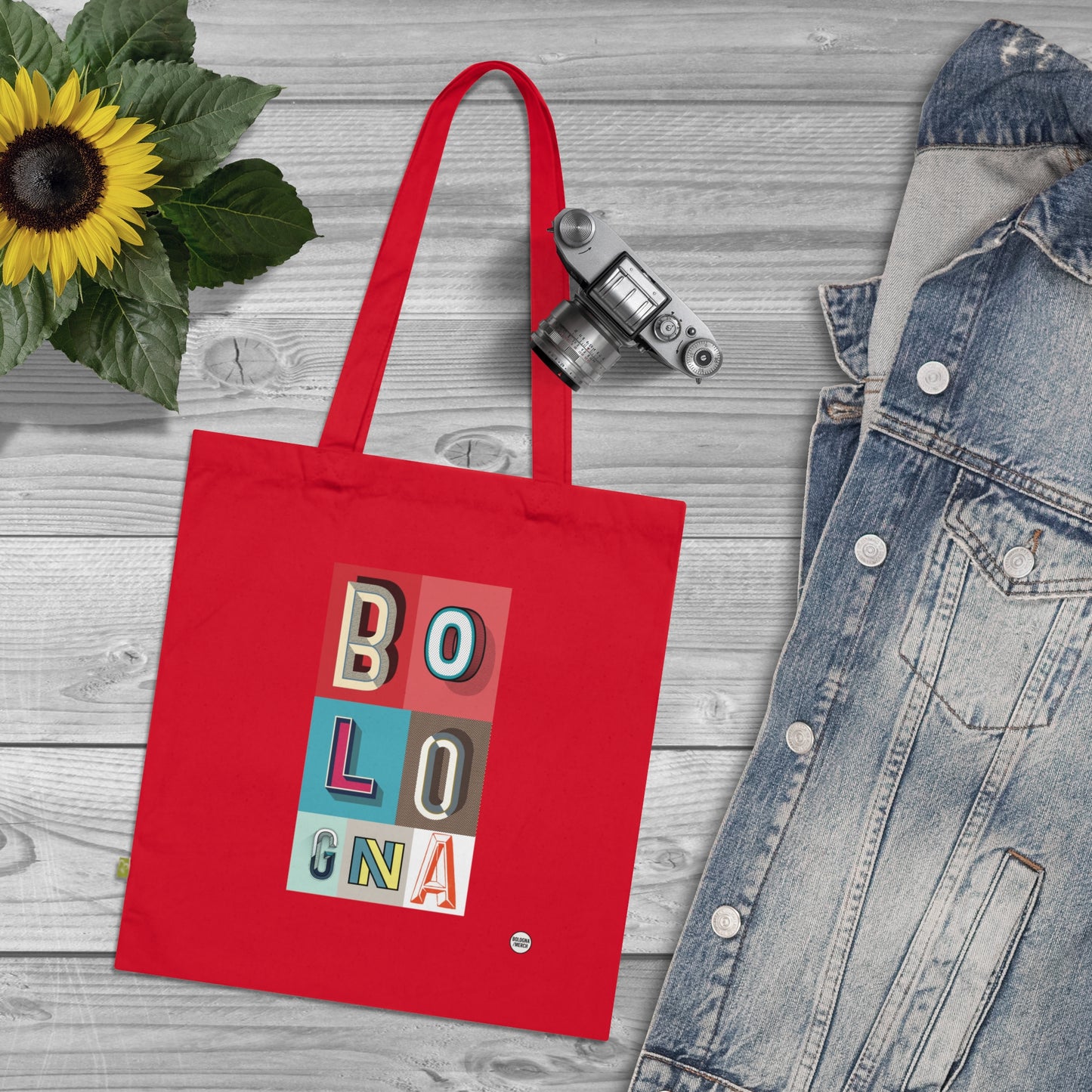 Tote Bag “Bologna” – Shopper Rossa con Stampa Tipografica