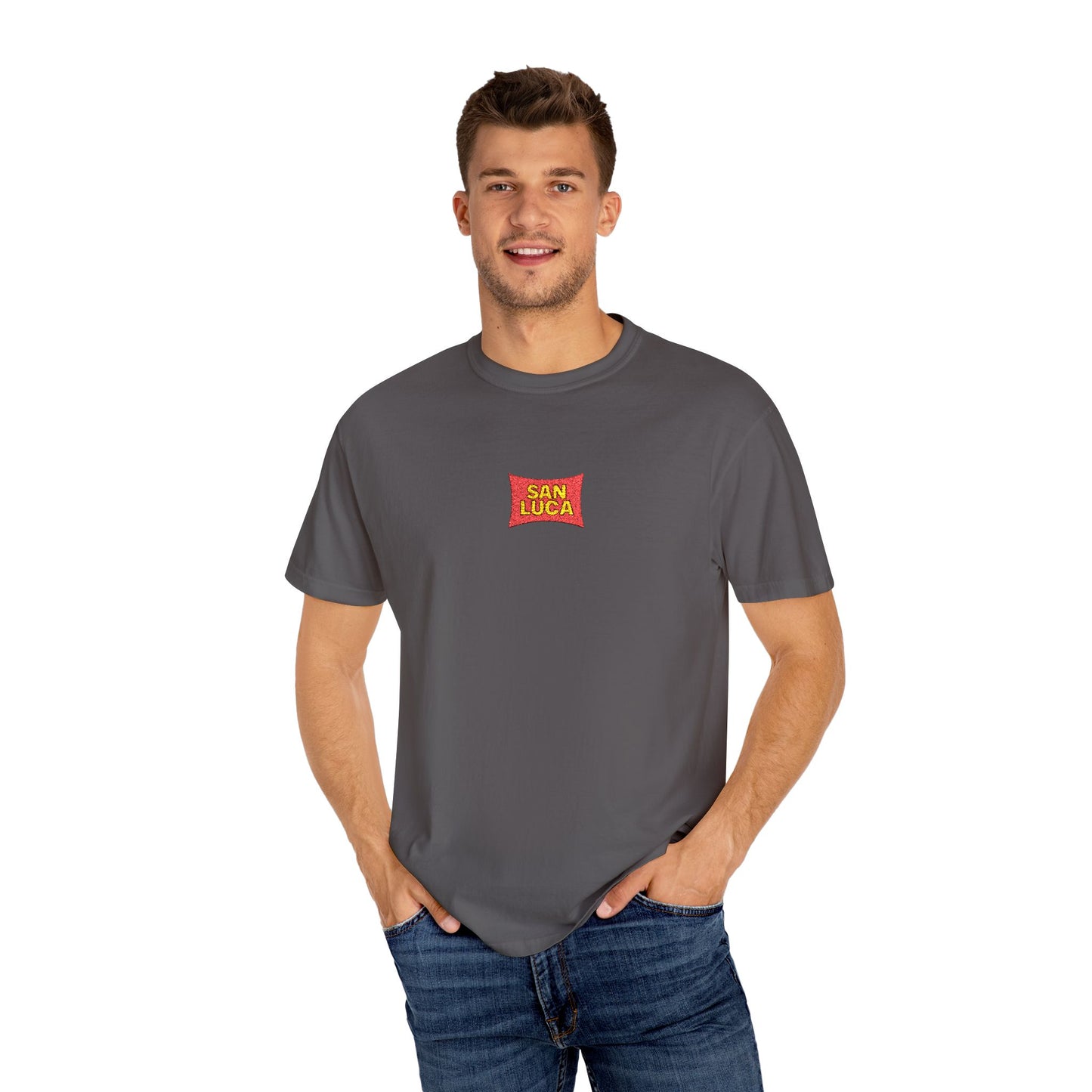 San Luca Colorful Snack-Inspired Unisex T-Shirt, Soft Casual Tee, Fun Gift for Food Lovers, Everyday Wear, Summer Vibes, Festival Attire