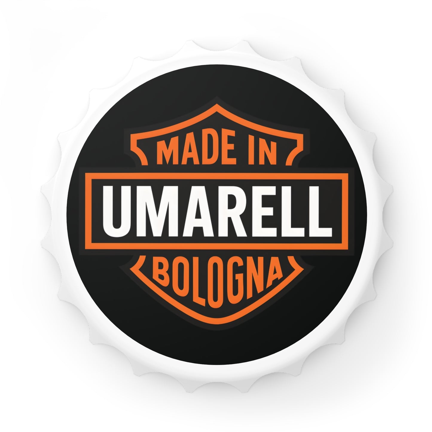 Apribottiglie d'ispirazione vintage con design 'Made in Umarell Bologna', perfetto per articoli da bar, regalo per amanti della birra, accessorio da cucina