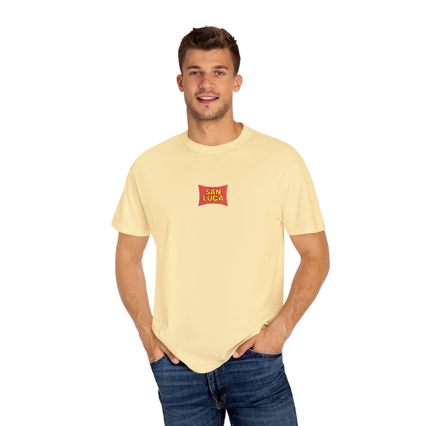 San Luca Colorful Snack-Inspired Unisex T-Shirt, Soft Casual Tee, Fun Gift for Food Lovers, Everyday Wear, Summer Vibes, Festival Attire