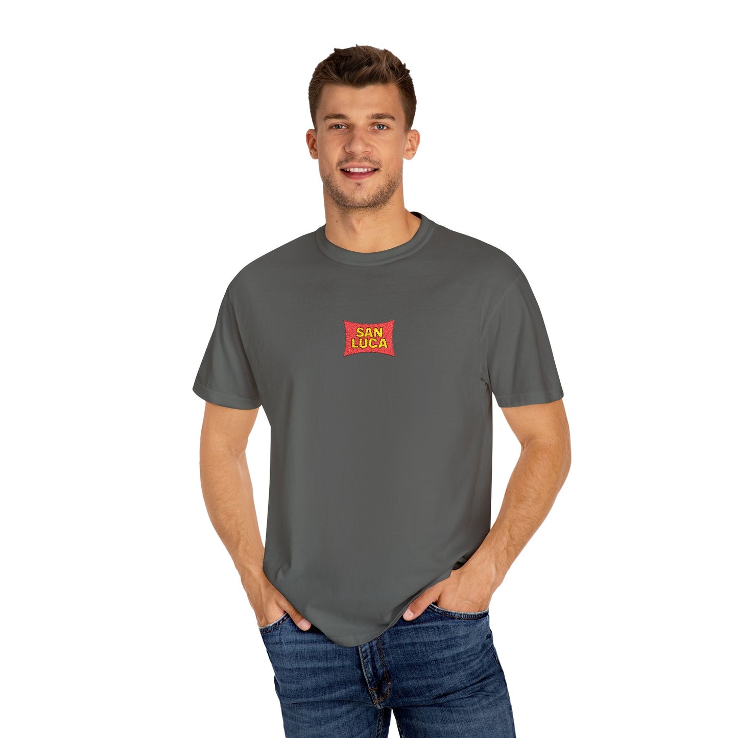 San Luca Colorful Snack-Inspired Unisex T-Shirt, Soft Casual Tee, Fun Gift for Food Lovers, Everyday Wear, Summer Vibes, Festival Attire