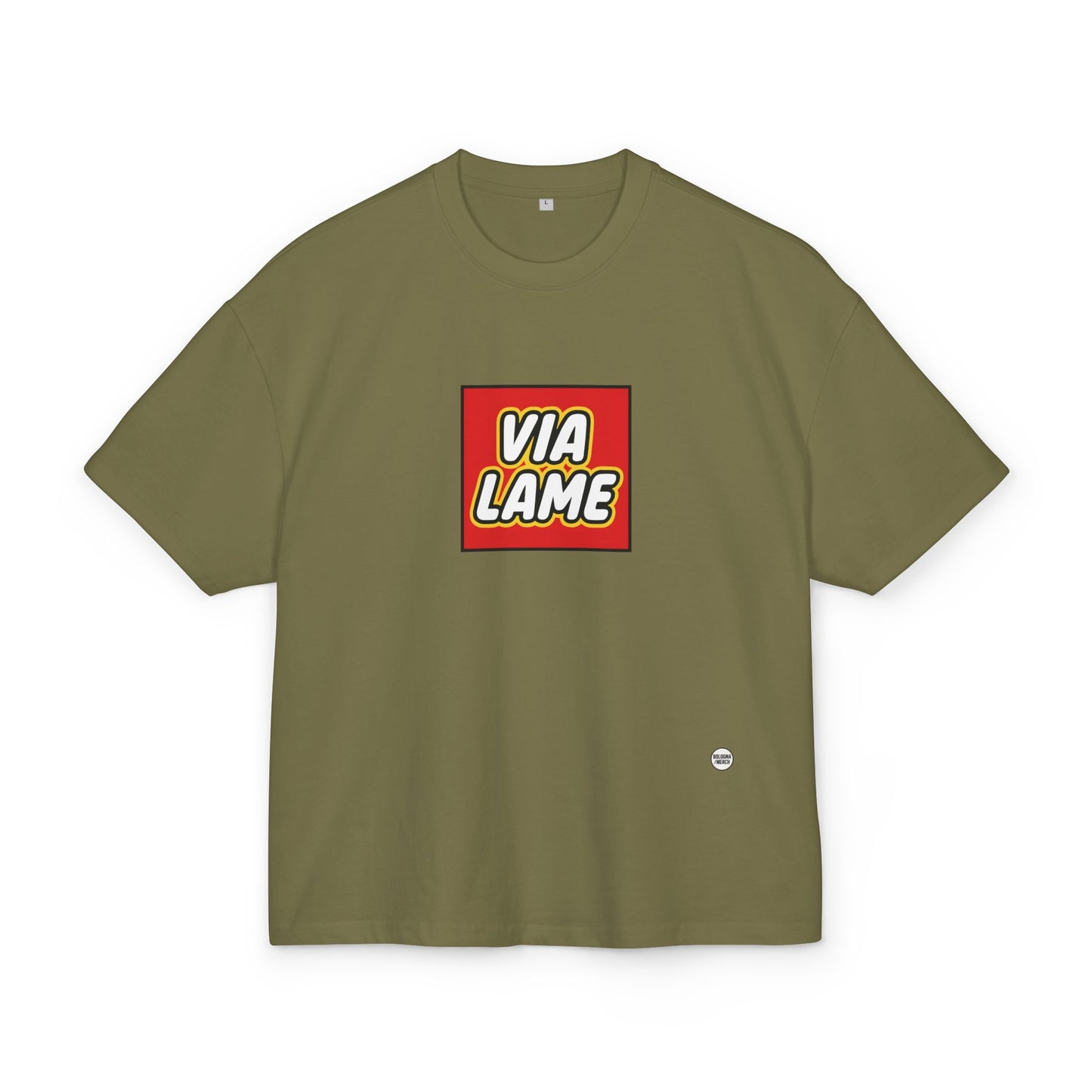Maglietta Boxy “Via Lame” – Unisex, Ultra Cotone Pesante, Stile Neutro e Oversize Essenziale