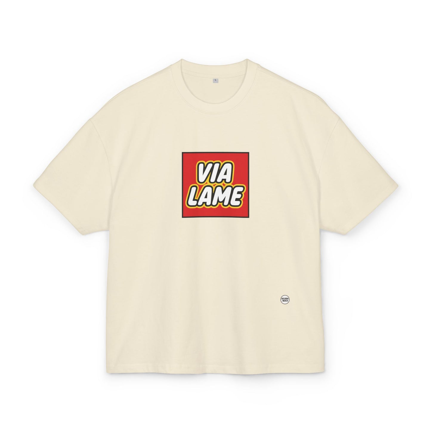 Maglietta Boxy “Via Lame” – Unisex, Ultra Cotone Pesante, Stile Neutro e Oversize Essenziale