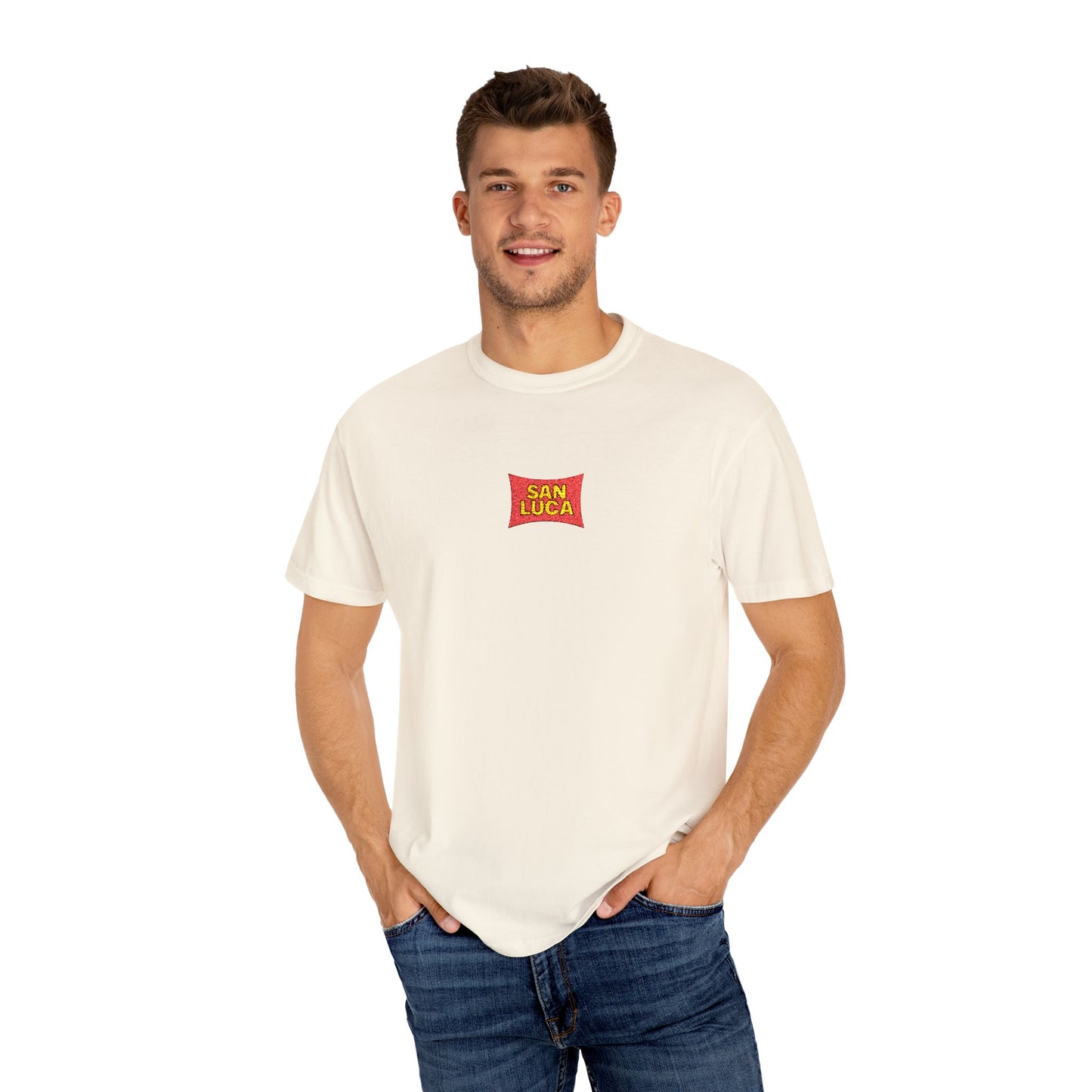 San Luca Colorful Snack-Inspired Unisex T-Shirt, Soft Casual Tee, Fun Gift for Food Lovers, Everyday Wear, Summer Vibes, Festival Attire