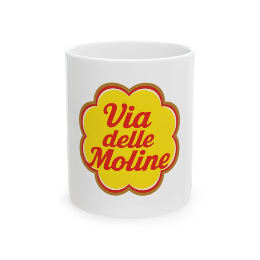 Vintage 'Via delle Moline' Ceramic Mug - 11oz/15oz, Retro Design for Coffee Lovers