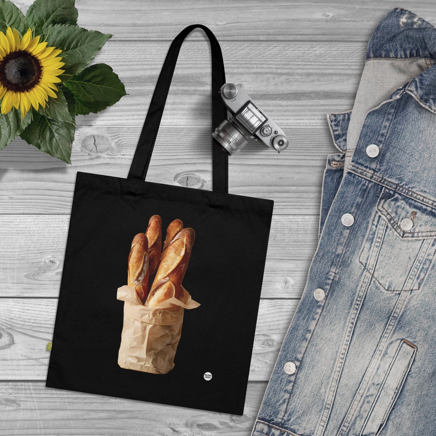 Borsa Tote in Cotone Biologico con Stampa Baguette – Shopper Eco-Friendly, Resistente e alla Moda